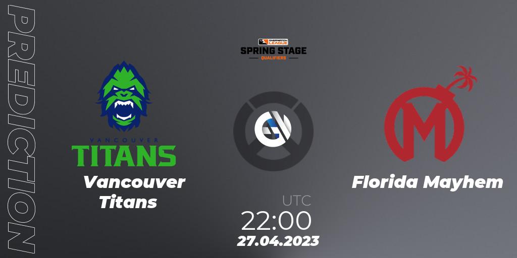 Prognoza Vancouver Titans - Florida Mayhem. 27.04.2023 at 23:00, Overwatch, OWL Stage Qualifiers Spring 2023 West