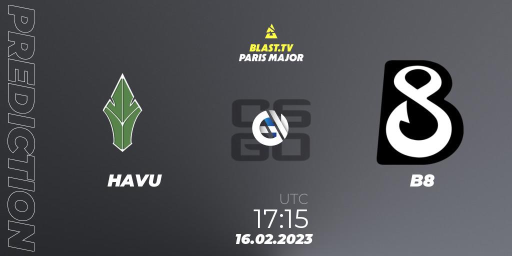 Prognoza HAVU - B8. 16.02.2023 at 17:00, Counter-Strike (CS2), BLAST.tv Paris Major 2023 Europe RMR Closed Qualifier A