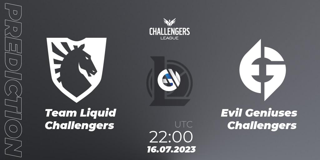 Prognoza Team Liquid Challengers - Evil Geniuses Challengers. 27.06.2023 at 00:00, LoL, North American Challengers League 2023 Summer - Group Stage