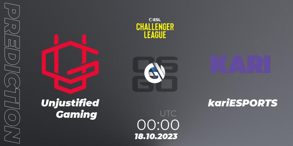 Prognoza Unjustified Gaming - kariESPORTS. 08.11.23, CS2 (CS:GO), ESL Challenger League Season 46: North America