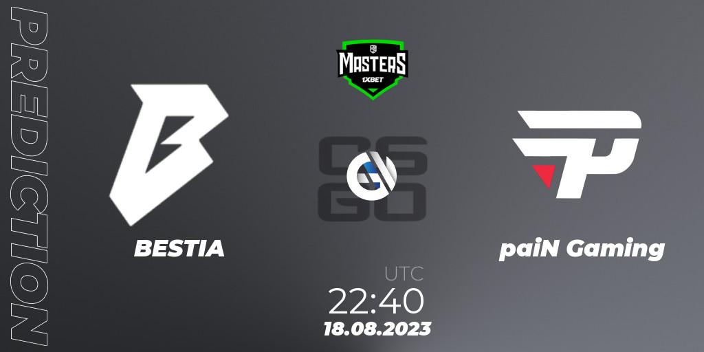 Prognoza BESTIA - paiN Gaming. 18.08.2023 at 22:45, Counter-Strike (CS2), CBCS 2023 Masters