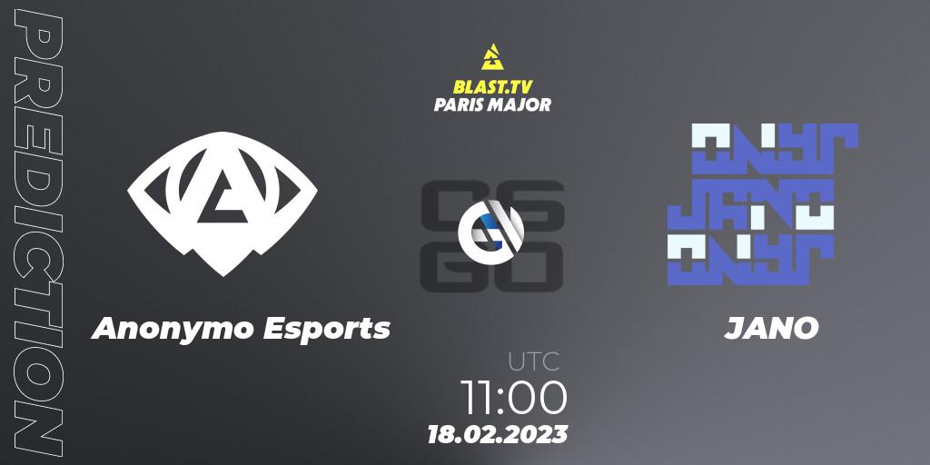 Prognoza Anonymo Esports - JANO. 18.02.2023 at 11:00, Counter-Strike (CS2), BLAST.tv Paris Major 2023 Europe RMR Closed Qualifier B