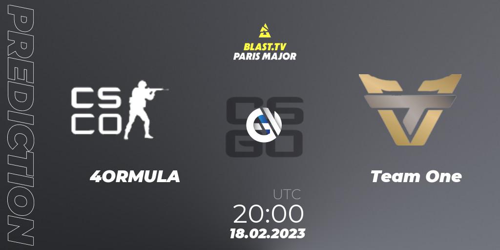 Prognoza 4ORMULA - Team One. 18.02.2023 at 20:00, Counter-Strike (CS2), BLAST.tv Paris Major 2023 North America RMR Closed Qualifier