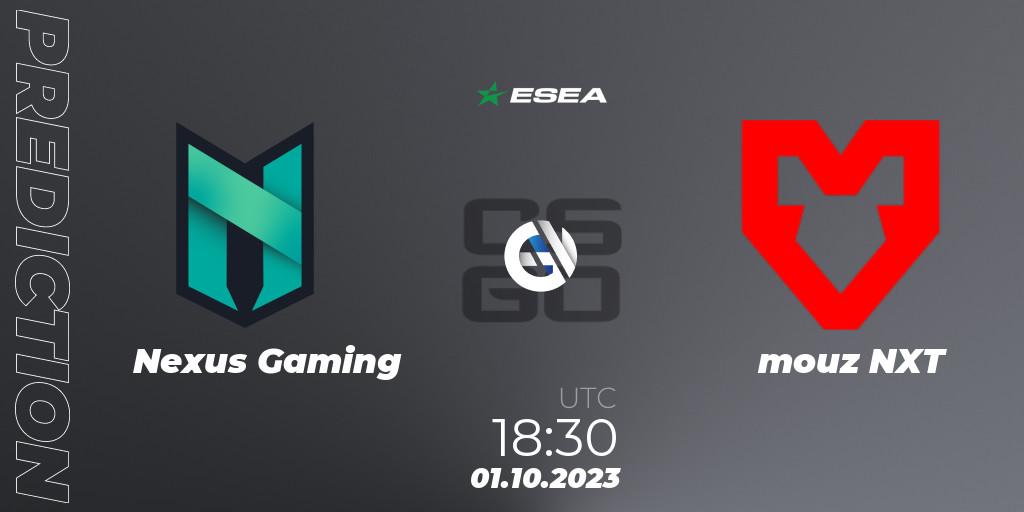 Prognoza Nexus Gaming - mouz NXT. 01.10.2023 at 19:30, Counter-Strike (CS2), ESEA Advanced Season 46 Europe