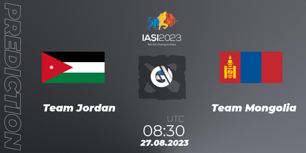Prognoza Team Jordan - Team Mongolia. 27.08.2023 at 11:30, Dota 2, IESF World Championship 2023
