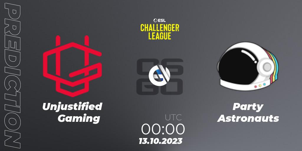 Prognoza Unjustified Gaming - Party Astronauts. 13.10.2023 at 00:00, Counter-Strike (CS2), ESL Challenger League Season 46: North America