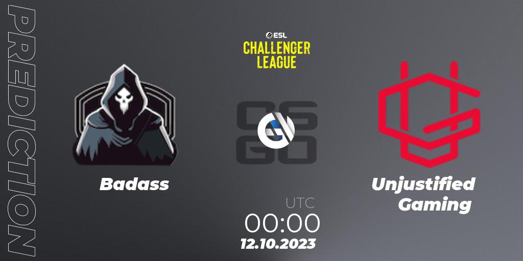 Prognoza Badass - Unjustified Gaming. 10.11.2023 at 01:00, Counter-Strike (CS2), ESL Challenger League Season 46: North America