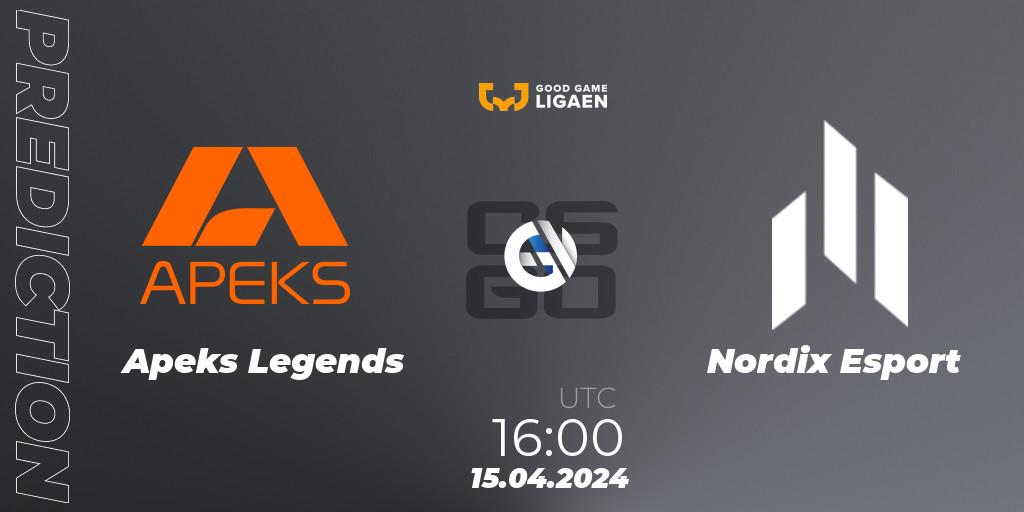 Prognoza Apeks Legends - Nordix Esport. 15.04.2024 at 16:00, Counter-Strike (CS2), Good Game-ligaen Spring 2024