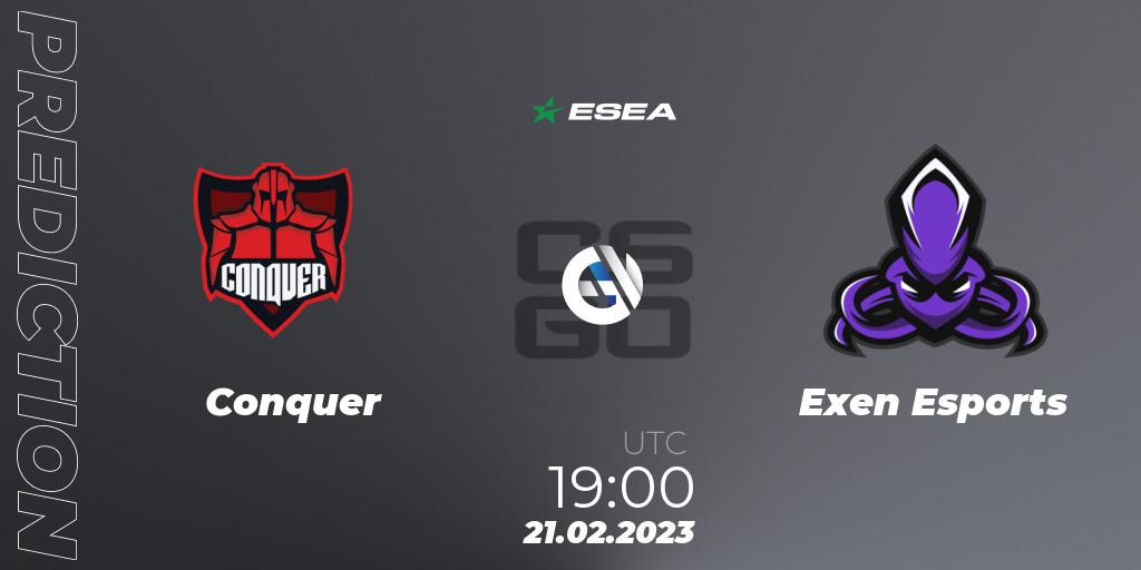 Prognoza Conquer - Exen Esports. 21.02.2023 at 19:00, Counter-Strike (CS2), ESEA Season 44: Advanced Division - Europe
