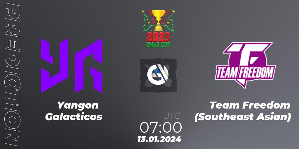 Prognoza Yangon Galacticos - Team Freedom (Southeast Asian). 13.01.2024 at 07:05, Dota 2, Xmas Cup 2023