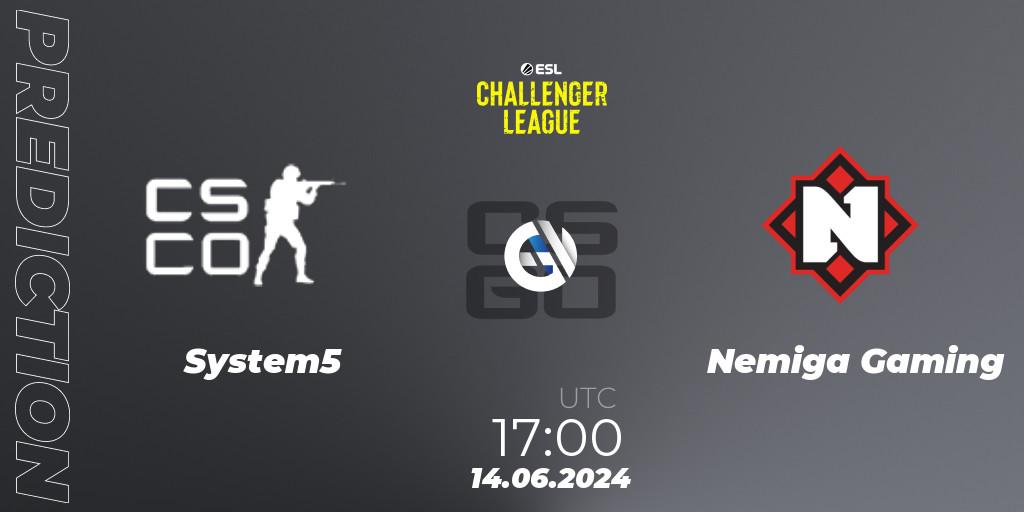 Prognoza System5 - Nemiga Gaming. 14.06.2024 at 17:00, Counter-Strike (CS2), ESL Challenger League Season 47 Relegation: Europe