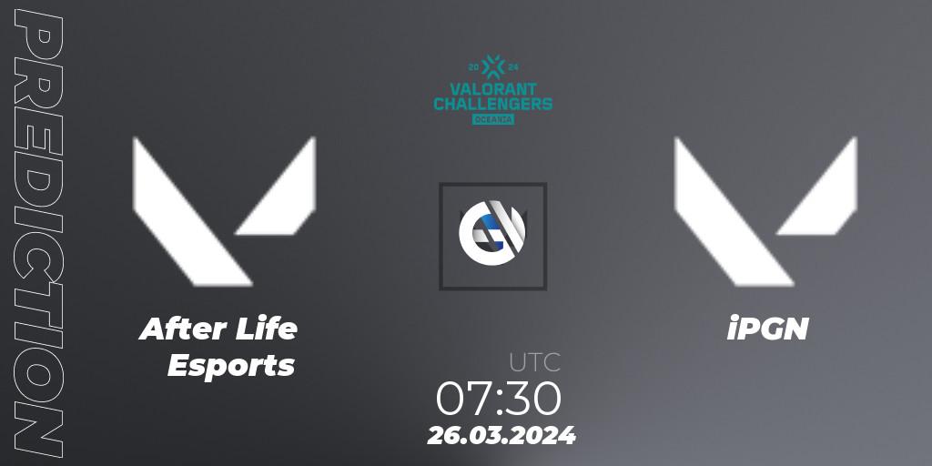 Prognoza After Life Esports - iPGN. 26.03.2024 at 07:30, VALORANT, VALORANT Challengers 2024 Oceania: Split 1