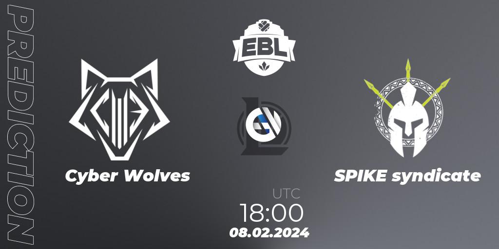Prognoza Cyber Wolves - SPIKE syndicate. 08.02.2024 at 18:00, LoL, Esports Balkan League Season 14