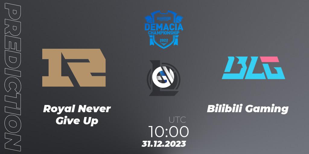 Prognoza Royal Never Give Up - Bilibili Gaming. 31.12.2023 at 10:00, LoL, Demacia Cup 2023 Playoffs