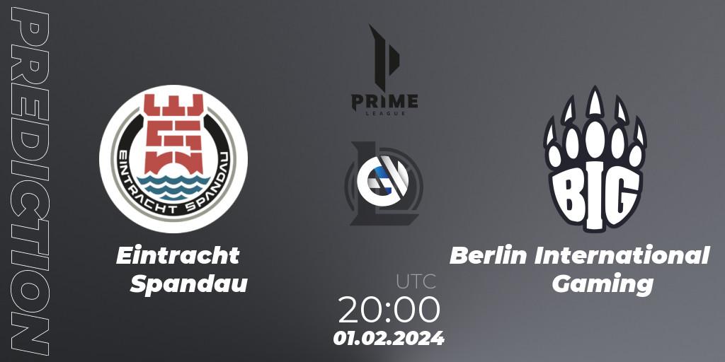 Prognoza Eintracht Spandau - Berlin International Gaming. 01.02.2024 at 19:00, LoL, Prime League Spring 2024 - Group Stage