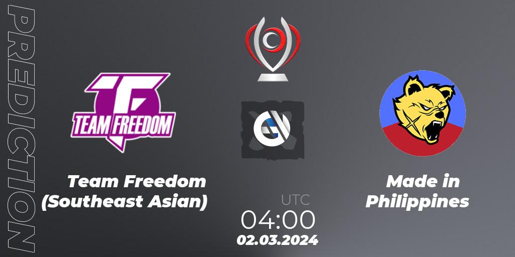 Prognoza Team Freedom (Southeast Asian) - Made in Philippines. 02.03.2024 at 04:05, Dota 2, Opus League