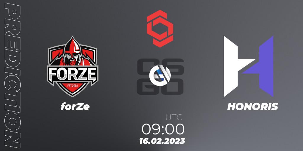 Prognoza forZe - HONORIS. 16.02.2023 at 09:00, Counter-Strike (CS2), CCT Central Europe Series Finals #1