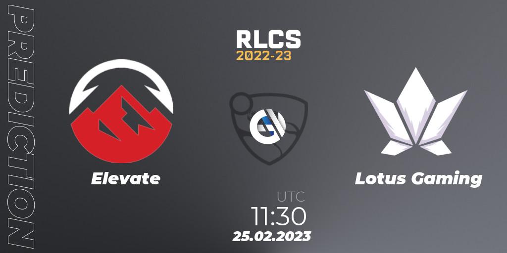 Prognoza Elevate - Lotus Gaming. 25.02.2023 at 11:30, Rocket League, RLCS 2022-23 - Winter: Asia-Pacific Regional 3 - Winter Invitational