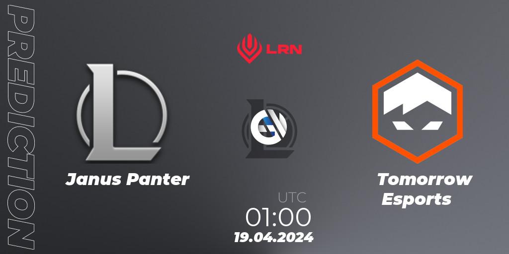 Prognoza Janus Panter - Tomorrow Esports. 19.04.2024 at 01:00, LoL, Liga Regional Norte 2024