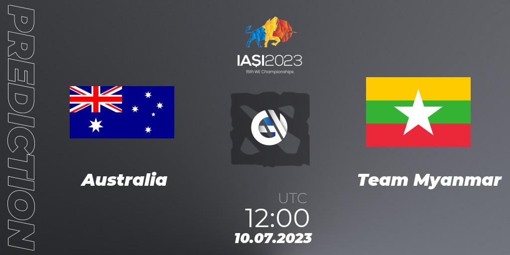 Prognoza Australia - Team Myanmar. 10.07.2023 at 13:00, Dota 2, Gamers8 IESF Asian Championship 2023