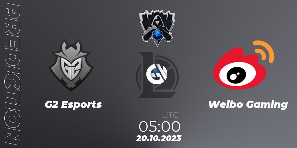 Prognoza G2 Esports - Weibo Gaming. 20.10.2023 at 10:20, LoL, Worlds 2023 LoL - Group Stage