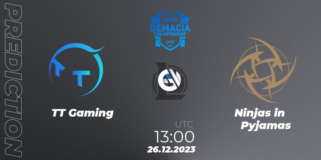 Prognoza TT Gaming - Ninjas in Pyjamas. 26.12.2023 at 13:00, LoL, Demacia Cup 2023 Group Stage