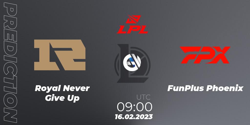 Prognoza Royal Never Give Up - FunPlus Phoenix. 16.02.2023 at 09:00, LoL, LPL Spring 2023 - Group Stage