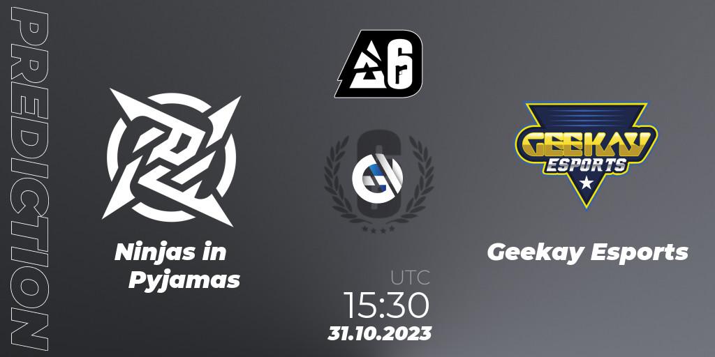 Prognoza Ninjas in Pyjamas - Geekay Esports. 31.10.2023 at 15:30, Rainbow Six, BLAST Major USA 2023
