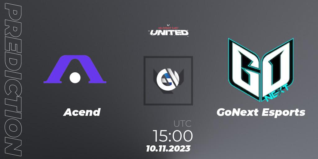 Prognoza Acend - GoNext Esports. 10.11.2023 at 15:00, VALORANT, VALORANT East: United: Season 2: Stage 3 - Finals
