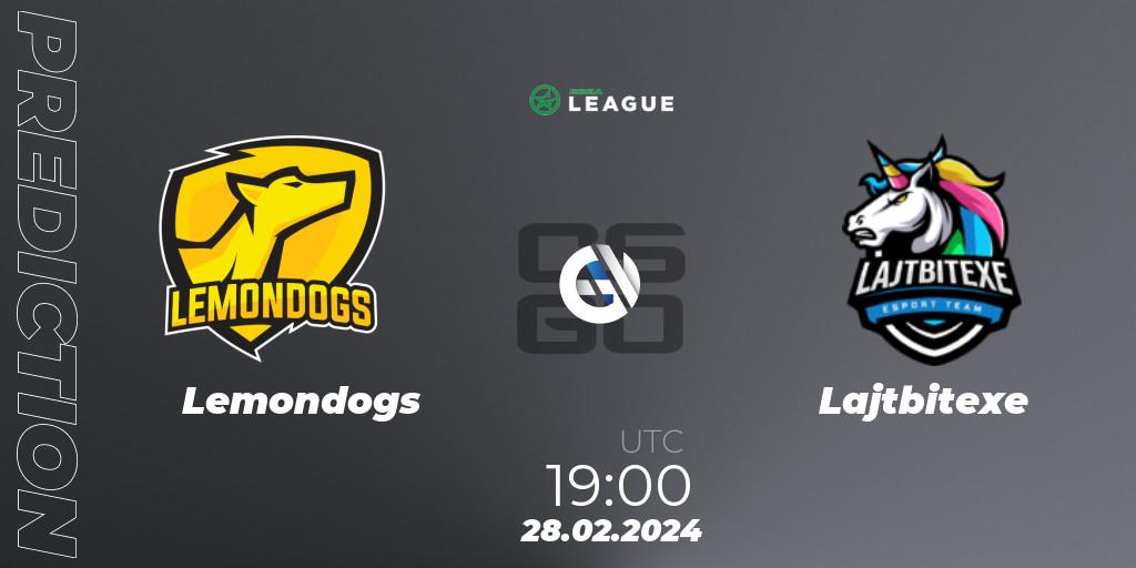 Prognoza Lemondogs - Lajtbitexe. 28.02.2024 at 19:00, Counter-Strike (CS2), ESEA Season 48: Advanced Division - Europe