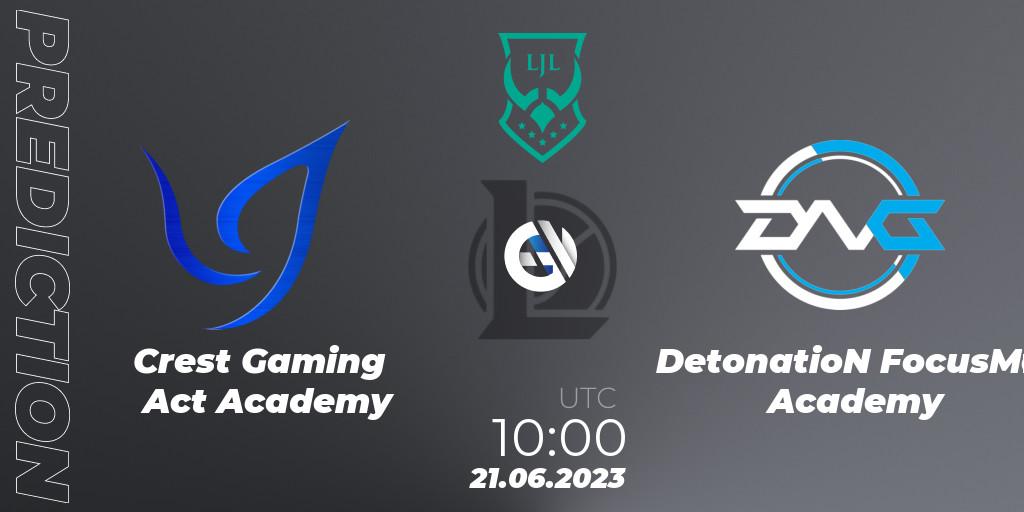 Prognoza Crest Gaming Act Academy - DetonatioN FocusMe Academy. 21.06.2023 at 10:15, LoL, LJL Academy 2023 - Group Stage