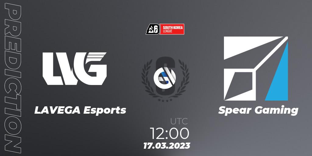 Prognoza LAVEGA Esports - Spear Gaming. 17.03.2023 at 12:00, Rainbow Six, South Korea League 2023 - Stage 1