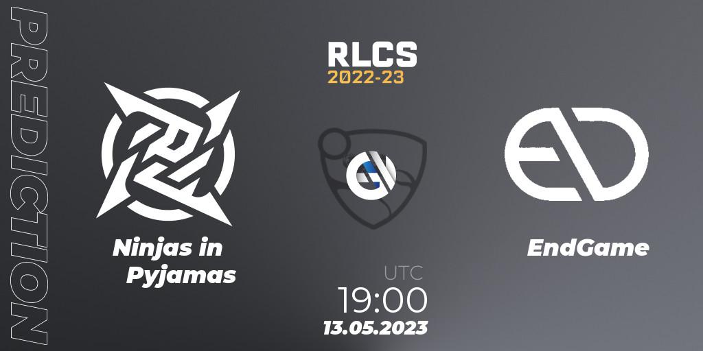 Prognoza Ninjas in Pyjamas - EndGame. 13.05.2023 at 19:45, Rocket League, RLCS 2022-23 - Spring: South America Regional 1 - Spring Open