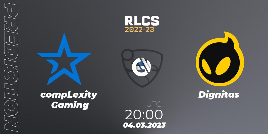Prognoza compLexity Gaming - Dignitas. 04.03.2023 at 20:20, Rocket League, RLCS 2022-23 - Winter: North America Regional 3 - Winter Invitational