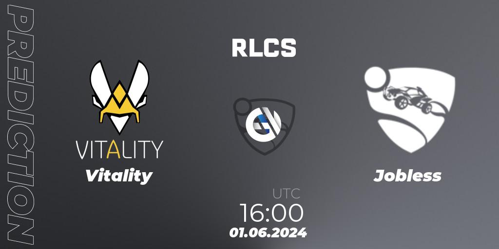 Prognoza Vitality - Jobless. 01.06.2024 at 16:00, Rocket League, RLCS 2024 - Major 2: EU Open Qualifier 6