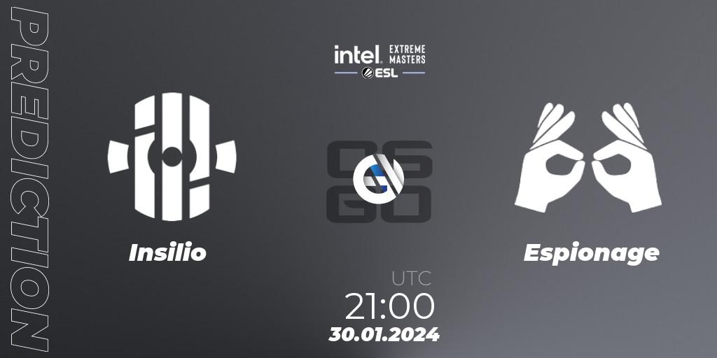 Prognoza Insilio - Espionage. 30.01.2024 at 21:00, Counter-Strike (CS2), Intel Extreme Masters China 2024: European Open Qualifier #2
