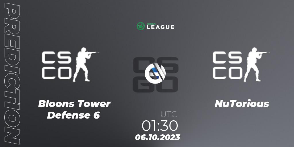 Prognoza Bloons Tower Defense 6 - NuTorious. 06.10.2023 at 01:30, Counter-Strike (CS2), ESEA Season 46: Main Division - North America