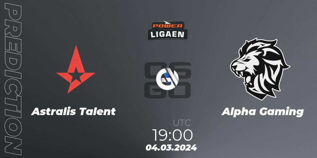 Prognoza Astralis Talent - Alpha Gaming. 06.03.2024 at 19:00, Counter-Strike (CS2), Dust2.dk Ligaen Season 25