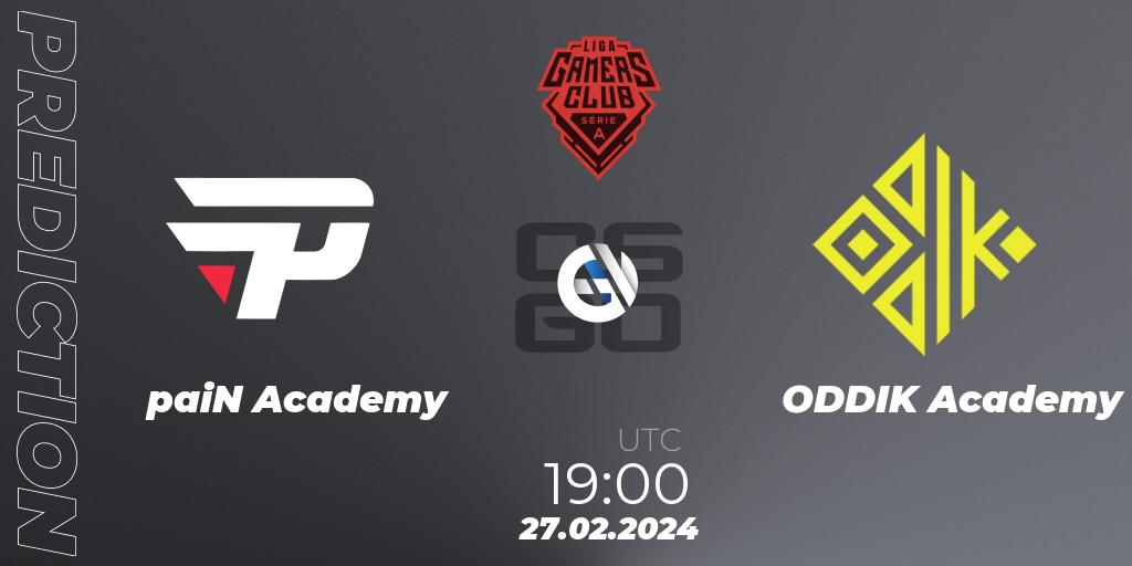 Prognoza paiN Academy - ODDIK Academy. 27.02.2024 at 19:00, Counter-Strike (CS2), Gamers Club Liga Série A: February 2024