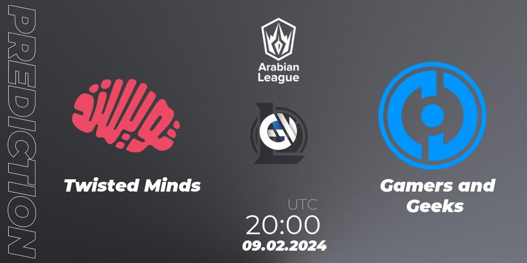 Prognoza Twisted Minds - Gamers and Geeks. 09.02.2024 at 20:00, LoL, Arabian League Spring 2024