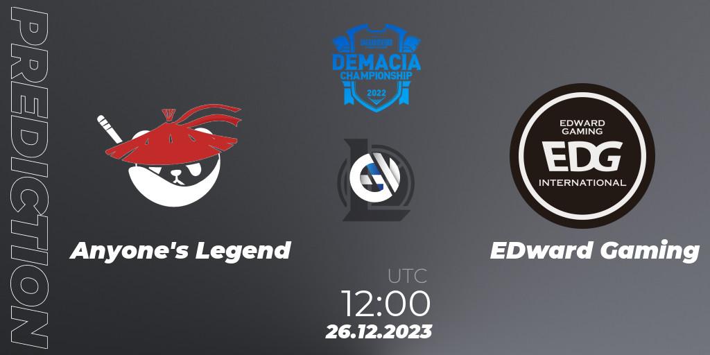Prognoza Anyone's Legend - EDward Gaming. 26.12.2023 at 12:00, LoL, Demacia Cup 2023 Group Stage