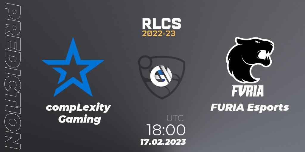Prognoza compLexity Gaming - FURIA Esports. 17.02.2023 at 18:00, Rocket League, RLCS 2022-23 - Winter: North America Regional 2 - Winter Cup