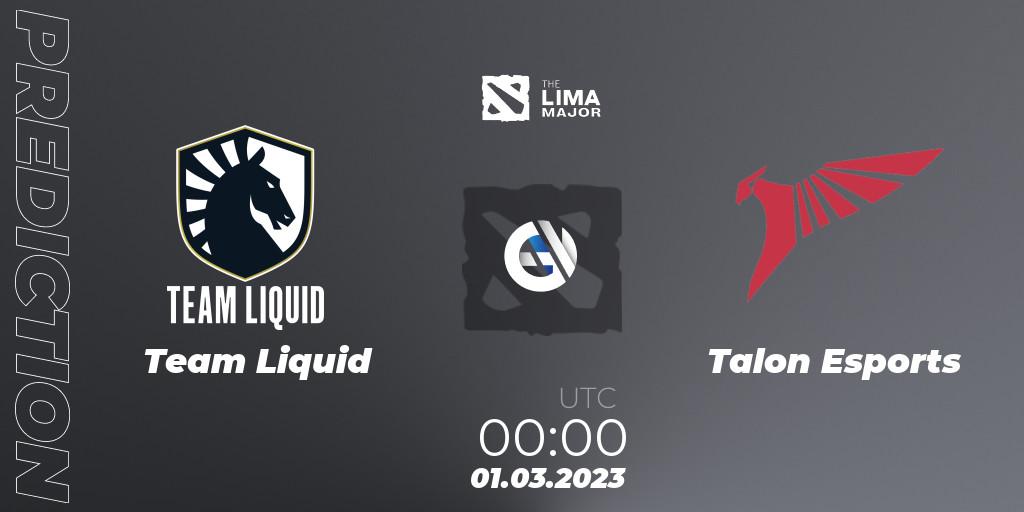 Prognoza Team Liquid - Talon Esports. 01.03.2023 at 05:03, Dota 2, The Lima Major 2023