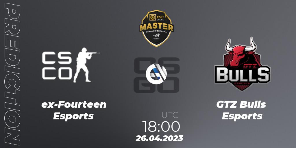 Prognoza ex-Fourteen Esports - GTZ Bulls Esports. 26.04.2023 at 18:00, Counter-Strike (CS2), Master League Portugal Season 11: Online Stage