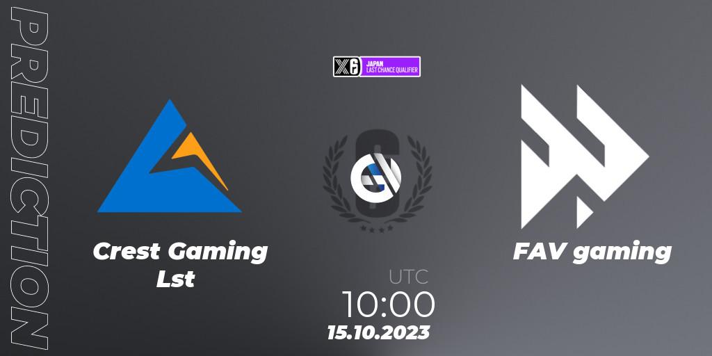 Prognoza Crest Gaming Lst - FAV gaming. 15.10.23, Rainbow Six, Japan League 2023 - Stage 2 - Last Chance Qualifiers