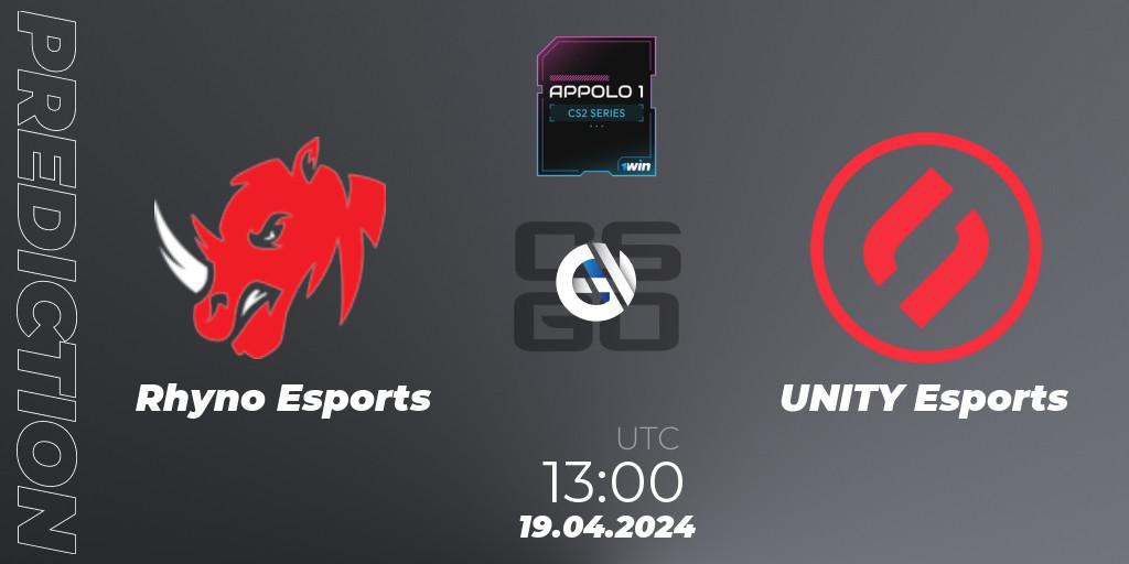 Prognoza Rhyno Esports - UNITY Esports. 19.04.2024 at 13:00, Counter-Strike (CS2), Appolo1 Series: Phase 1