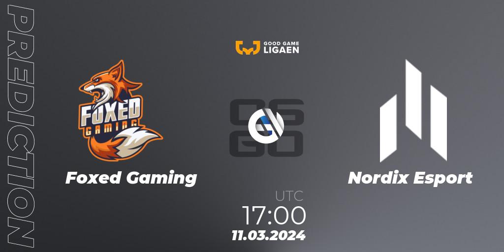 Prognoza Foxed Gaming - Nordix Esport. 11.03.2024 at 17:00, Counter-Strike (CS2), Good Game-ligaen Spring 2024