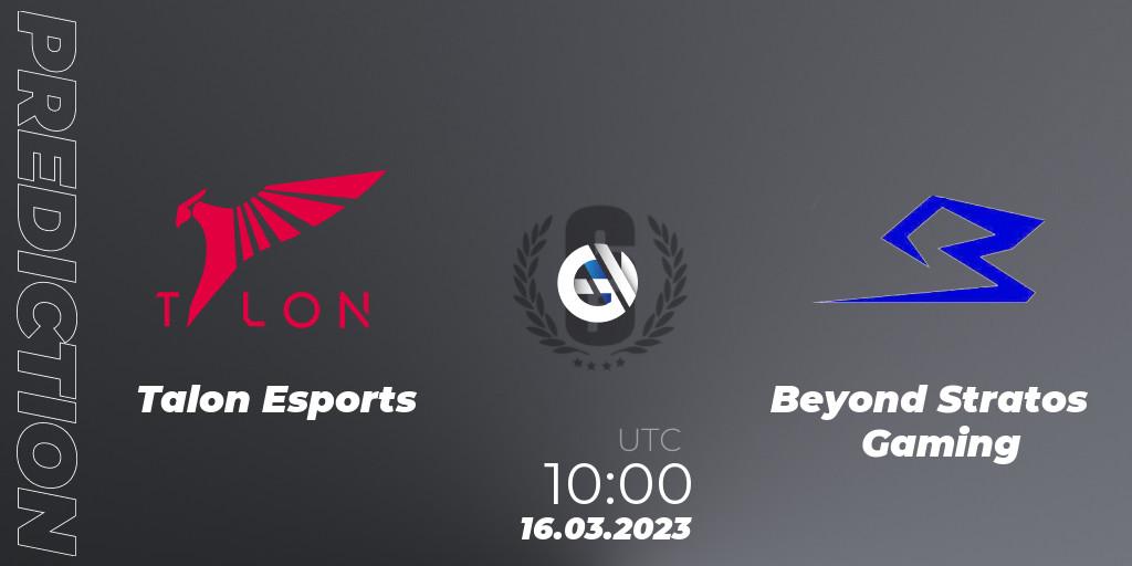 Prognoza Talon Esports - Beyond Stratos Gaming. 16.03.2023 at 10:00, Rainbow Six, South Korea League 2023 - Stage 1