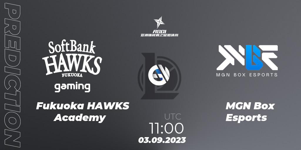 Prognoza Fukuoka HAWKS Academy - MGN Box Esports. 03.09.2023 at 11:00, LoL, Asia Star Challengers Invitational 2023
