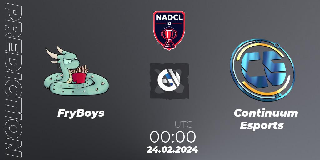 Prognoza FryBoys - Continuum Esports. 24.02.2024 at 00:00, Dota 2, North American Dota Challengers League Season 6 Division 1